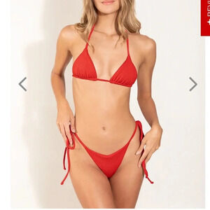 NWT OneOne Swimwear Bikini SET Ariel Red Ribbed Triangle Padded Small NEW